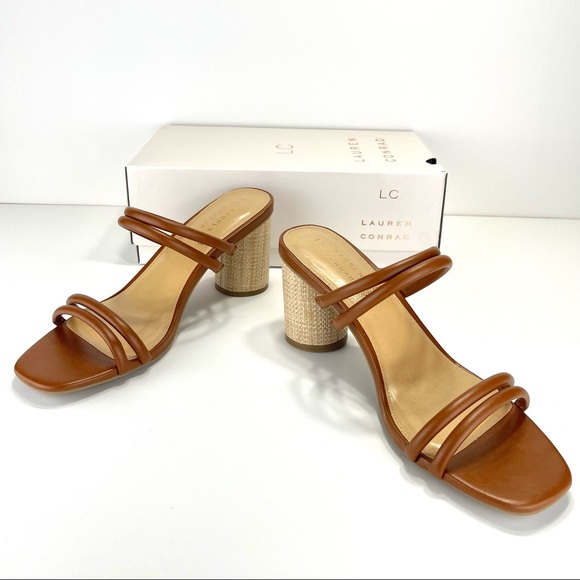 LC LAUREN CONRAD SENCHA COGNAC ROUND BLOCK HIGH HEEL SANDALS🆕 - Picture 3 of 16